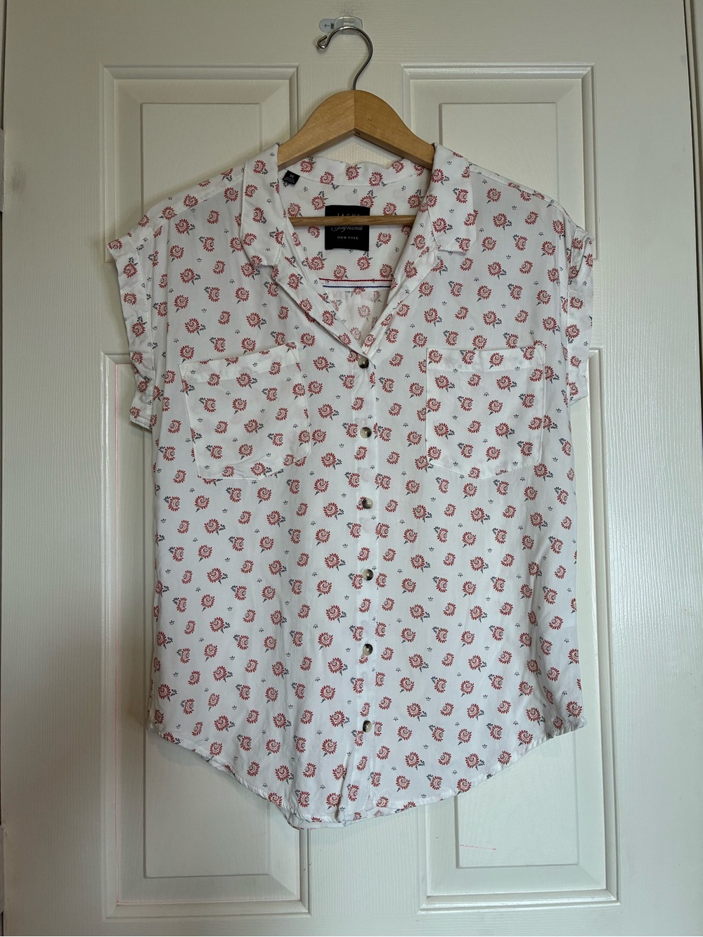 Jachs White Button-Front Blouse with Pink Floral Print